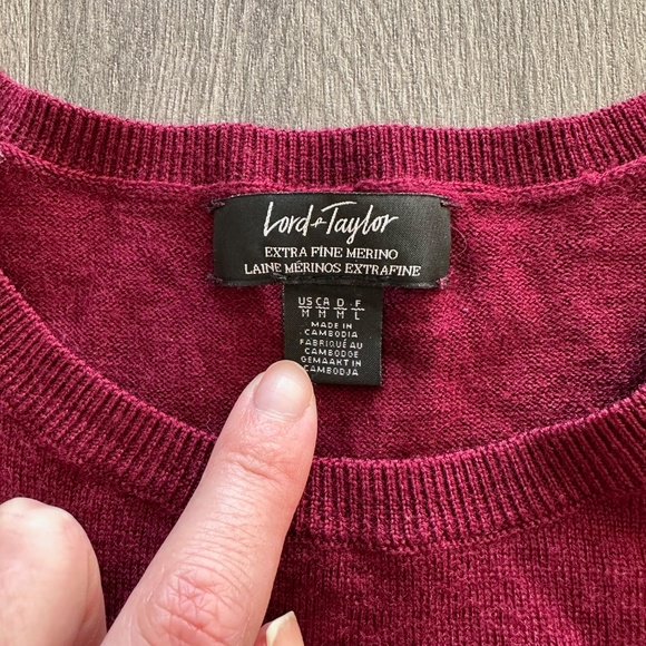 Lord & Taylor Burgundy Merino Wool Crew Neck Sweater - Picture 2 of 3